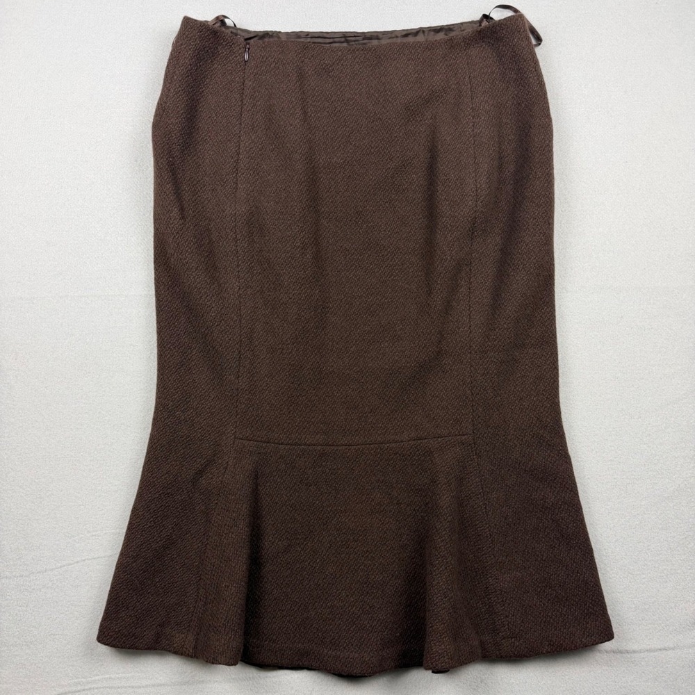 Lauren Ralph Lauren Womens 12 Brown Wool Blend Tweed Mermaid Trumpet Midi Skirt - Picture 5 of 9